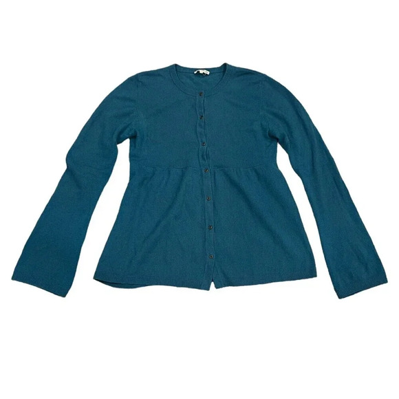 LA Made Teal 100% Cashmere Cardigan Sweater M - Picture 1 of 5